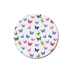 Cute Bright Butterflies Hover In The Air Rubber Coaster (round)  by SychEva