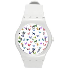 Cute Bright Butterflies Hover In The Air Round Plastic Sport Watch (m) by SychEva