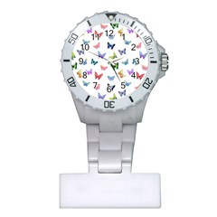 Cute Bright Butterflies Hover In The Air Plastic Nurses Watch by SychEva