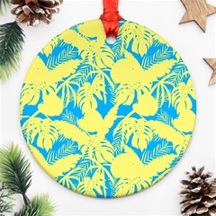 Yellow And Blue Leafs Silhouette At Sky Blue Ornament (round) by Casemiro