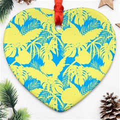 Yellow And Blue Leafs Silhouette At Sky Blue Ornament (heart)