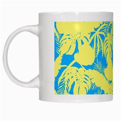 Yellow And Blue Leafs Silhouette At Sky Blue White Mugs by Casemiro