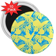 Yellow And Blue Leafs Silhouette At Sky Blue 3  Magnets (10 Pack)  by Casemiro