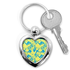 Yellow And Blue Leafs Silhouette At Sky Blue Key Chain (heart) by Casemiro