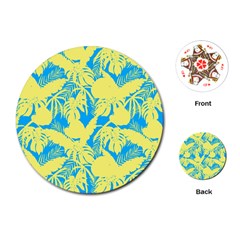 Yellow And Blue Leafs Silhouette At Sky Blue Playing Cards Single Design (round)