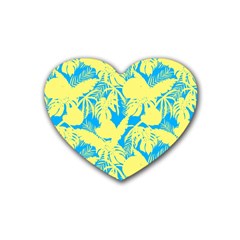 Yellow And Blue Leafs Silhouette At Sky Blue Rubber Coaster (heart) 