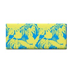 Yellow And Blue Leafs Silhouette At Sky Blue Hand Towel by Casemiro