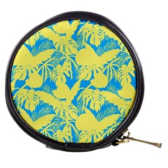 Yellow And Blue Leafs Silhouette At Sky Blue Mini Makeup Bag by Casemiro