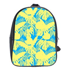 Yellow And Blue Leafs Silhouette At Sky Blue School Bag (large) by Casemiro