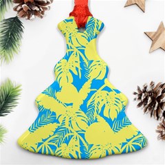 Yellow And Blue Leafs Silhouette At Sky Blue Ornament (christmas Tree) 