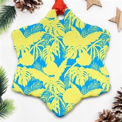 Yellow And Blue Leafs Silhouette At Sky Blue Snowflake Ornament (two Sides)