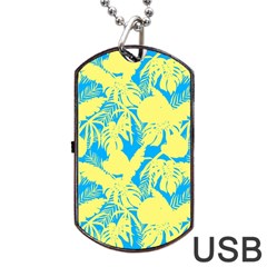 Yellow And Blue Leafs Silhouette At Sky Blue Dog Tag Usb Flash (one Side) by Casemiro