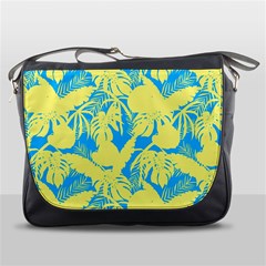 Yellow And Blue Leafs Silhouette At Sky Blue Messenger Bag by Casemiro