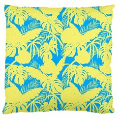 Yellow And Blue Leafs Silhouette At Sky Blue Large Cushion Case (two Sides) by Casemiro