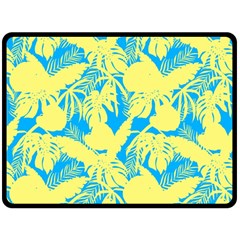 Yellow And Blue Leafs Silhouette At Sky Blue Double Sided Fleece Blanket (large)  by Casemiro