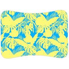 Yellow And Blue Leafs Silhouette At Sky Blue Velour Seat Head Rest Cushion by Casemiro