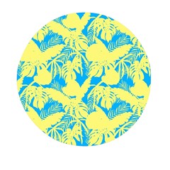 Yellow And Blue Leafs Silhouette At Sky Blue Mini Round Pill Box