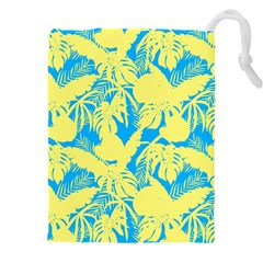 Yellow And Blue Leafs Silhouette At Sky Blue Drawstring Pouch (4xl) by Casemiro