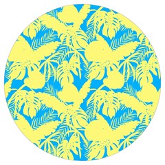 Yellow And Blue Leafs Silhouette At Sky Blue Round Trivet