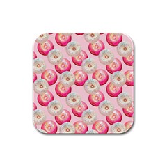 Pink And White Donuts Rubber Square Coaster (4 Pack)  by SychEva