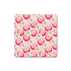 Pink And White Donuts Square Magnet by SychEva