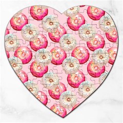 Pink And White Donuts Jigsaw Puzzle (heart) by SychEva