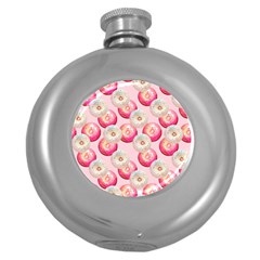 Pink And White Donuts Round Hip Flask (5 Oz) by SychEva