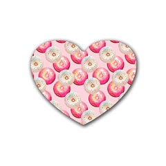 Pink And White Donuts Rubber Coaster (heart)  by SychEva