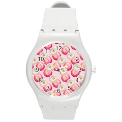 Pink And White Donuts Round Plastic Sport Watch (m) by SychEva