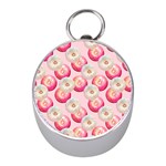 Pink And White Donuts Mini Silver Compasses Front