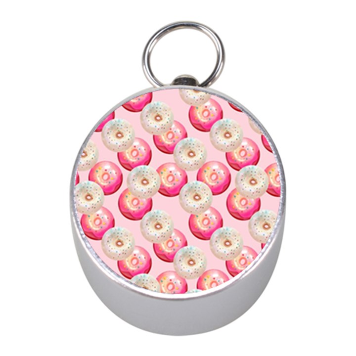 Pink And White Donuts Mini Silver Compasses