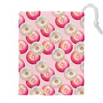 Pink And White Donuts Drawstring Pouch (4XL) Front