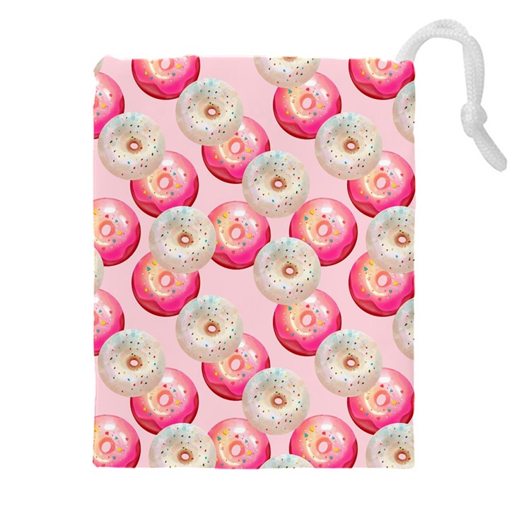 Pink And White Donuts Drawstring Pouch (4XL)