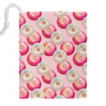 Pink And White Donuts Drawstring Pouch (4XL) Back