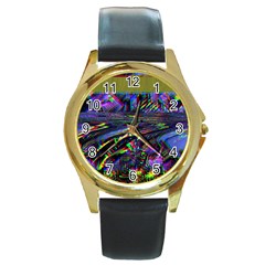 Unadjusted Tv Screen Round Gold Metal Watch by MRNStudios