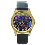 Unadjusted Tv Screen Round Gold Metal Watch Front