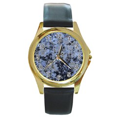 Marble Texture Top View Round Gold Metal Watch by dflcprintsclothing