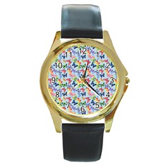 Beautiful Bright Butterflies Are Flying Round Gold Metal Watch by SychEva