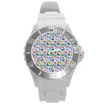 Beautiful Bright Butterflies Are Flying Round Plastic Sport Watch (L) Front