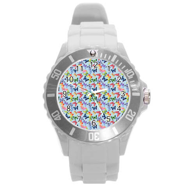 Beautiful Bright Butterflies Are Flying Round Plastic Sport Watch (L)