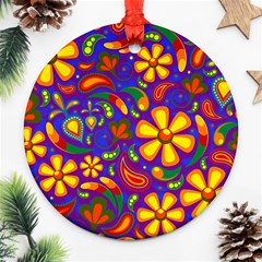 Gay Pride Rainbow Floral Paisley Ornament (round) by VernenInk