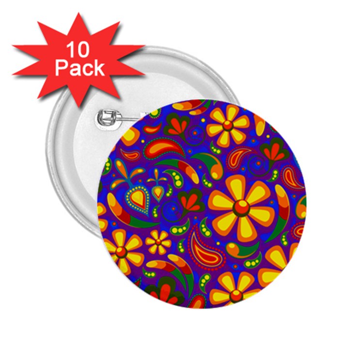 Gay Pride Rainbow Floral Paisley 2.25  Buttons (10 pack) 