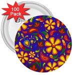 Gay Pride Rainbow Floral Paisley 3  Buttons (100 pack)  Front