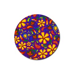 Gay Pride Rainbow Floral Paisley Rubber Coaster (round)  by VernenInk