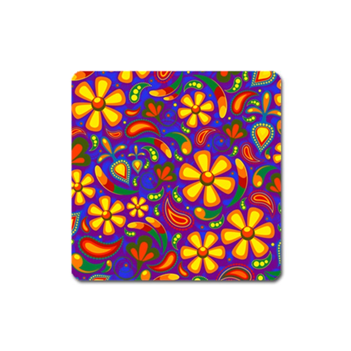 Gay Pride Rainbow Floral Paisley Square Magnet