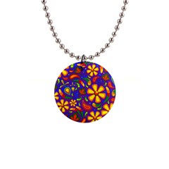 Gay Pride Rainbow Floral Paisley 1  Button Necklace by VernenInk