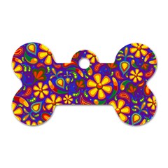 Gay Pride Rainbow Floral Paisley Dog Tag Bone (two Sides) by VernenInk