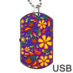 Gay Pride Rainbow Floral Paisley Dog Tag Usb Flash (one Side) by VernenInk