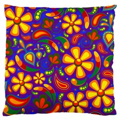 Gay Pride Rainbow Floral Paisley Large Cushion Case (two Sides) by VernenInk