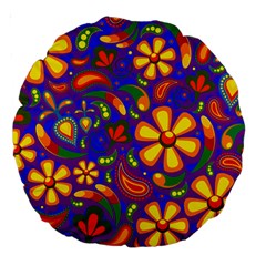 Gay Pride Rainbow Floral Paisley Large 18  Premium Round Cushions by VernenInk